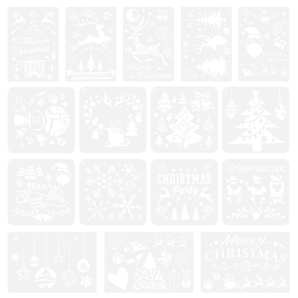 Christmas Drawing Template Plastic Stencil for Creative DIY 16Pcs Set