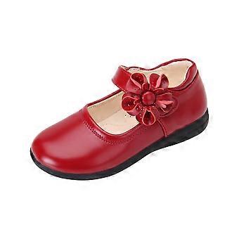 Sapatos Mary Jane de couro para meninas, cor nude, estilo princesa, para o outono de 2025. Novos sapatos florais para meninas, modelo princesa, com sola macia, em couro, na cor vermelha, tamanho 10-11 anos.