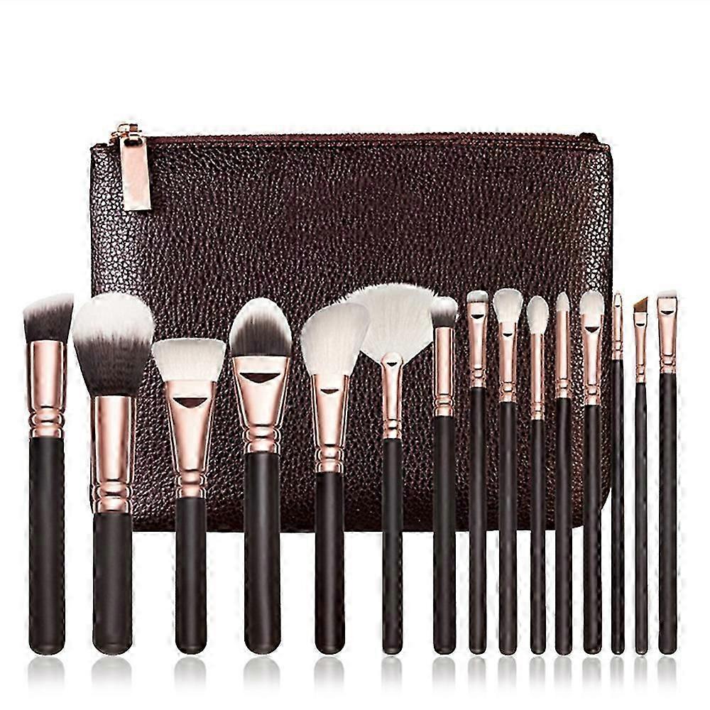 15 professional makeup brush with practical bag brown