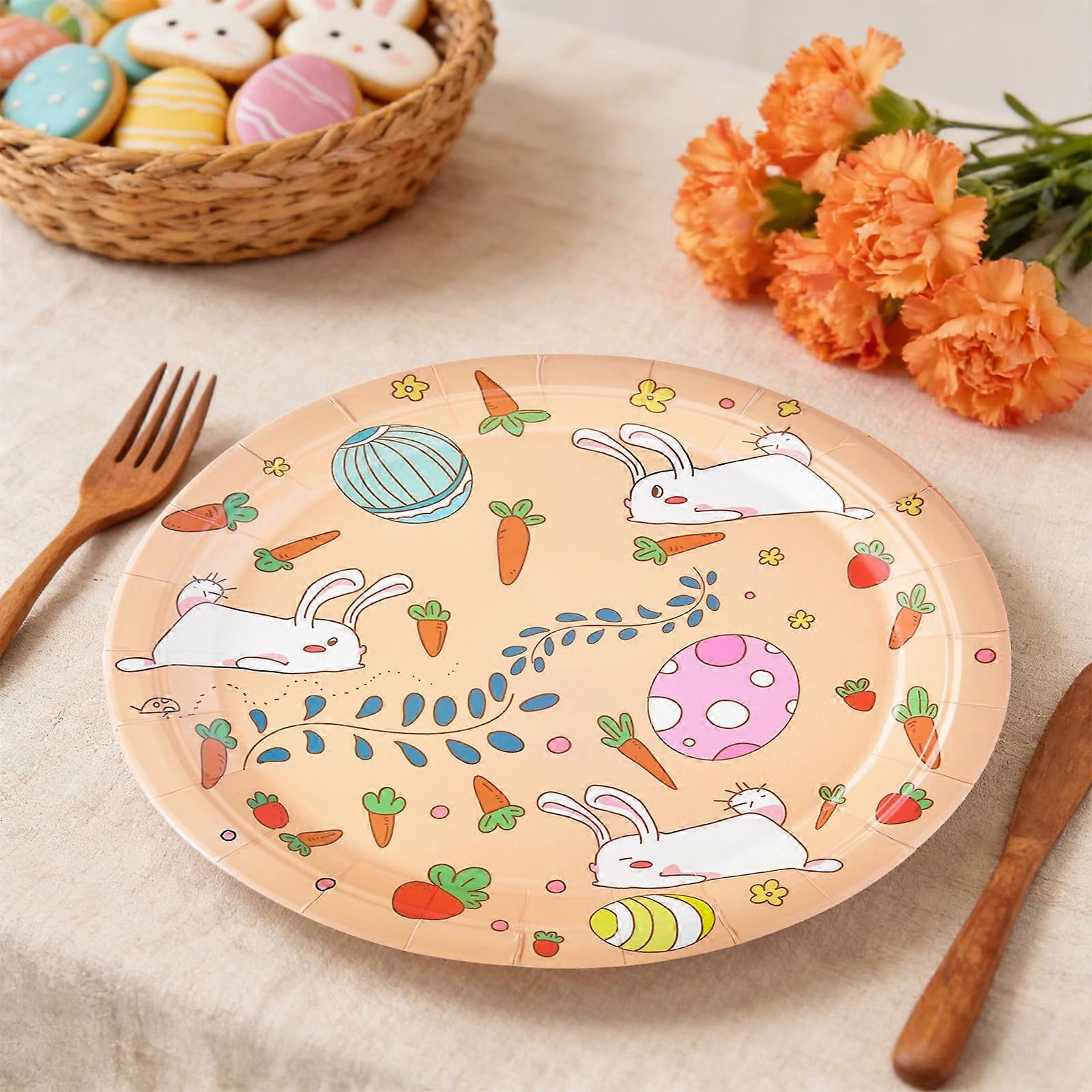 10 Pc Disposable Dinner Platess Rabbit Round Easter Dinner Plates Stackable Fancy Party Multicolor Plates