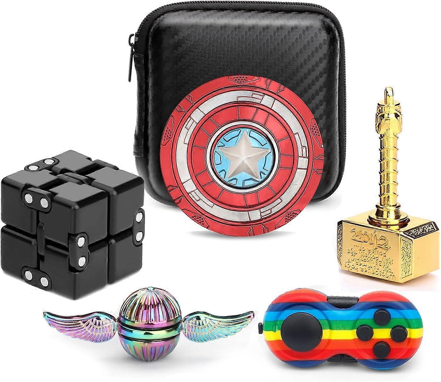 5-Piece Fidget Toy Set with Transformable Hammer Spinner Pad and Infinity Cube