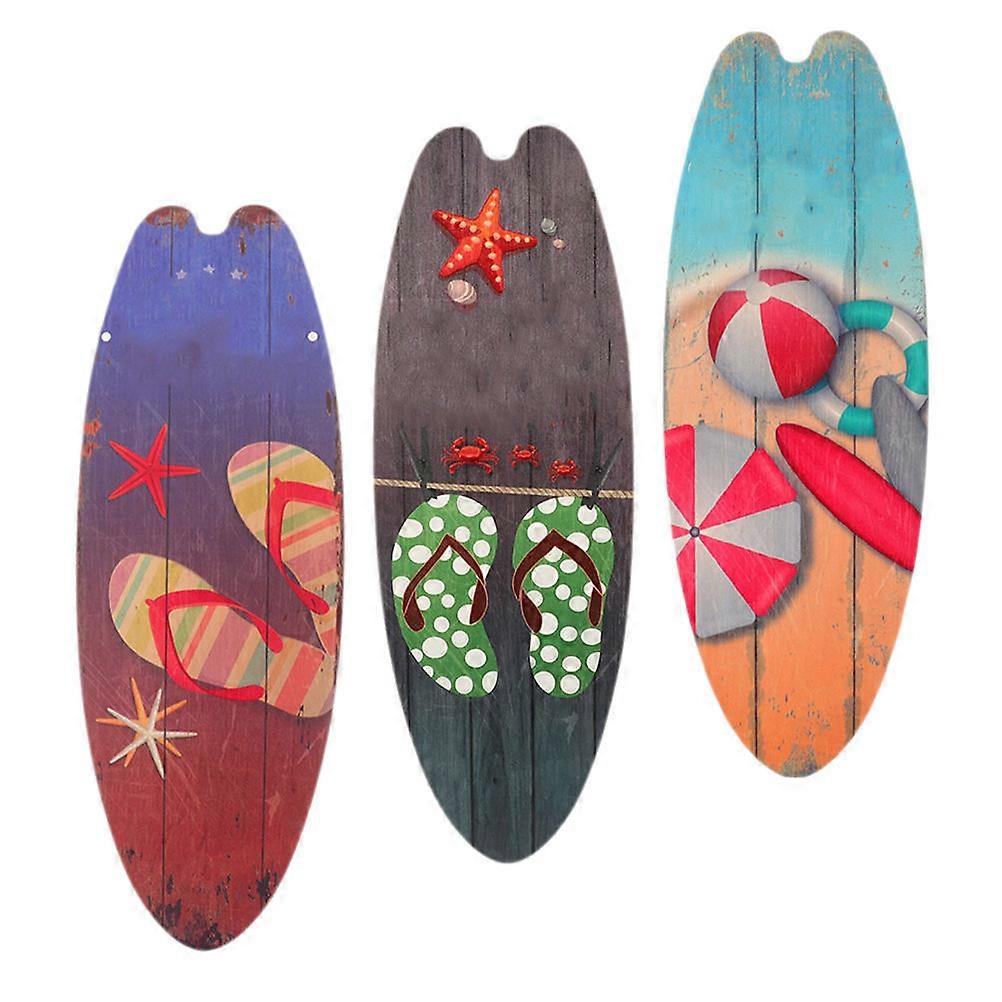 Wooden Surfboard Decor Ocean Theme for Wall Hanging 3Pcs Set