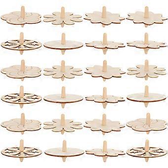24Pcs Portable Gyro Toy Funny Kids Gyro DIY Wooden Gyro Unfinished Wood Gyro Painting Gyro