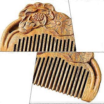 Pettine per capelli in legno naturale, con intaglio a forma di loto, pettine in legno di sandalo per donna.
