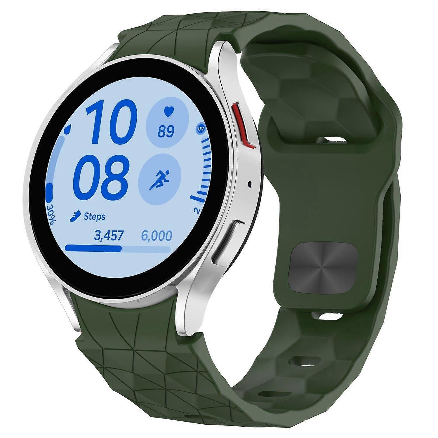 For Samsung Galaxy Watch FE / 6 / 5 / 4 40mm Silicone Football Design Replacement Arm Band Dark Green