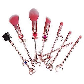 Meikkiharjasetti 8 kpl Sailor Moon Magical Girl Golden Cosmetic Brush Tool Vaaleanpunainen luomiväriharja Eyeliner Kulmakarvojen välttämättömät kosmeettiset sivellinsarjat-acgn