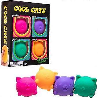 Cool Cats Squishy Stress Balls 4-Pack, Slow-Rising Sensory Toys, Anxiety Relief