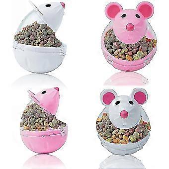 4 Pack Cat Food Dispenser Cat Treat Toy Feeder Toy For Interactive Iq Treat Training Mouse Shape Tumbler ( Pink White)-bgj