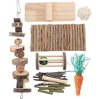 Hamster Toy Wooden Chew Toys Set for Small Pets 4Sets Assorted Color