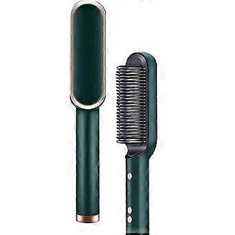 Hair Straightening Brush with Fast 15s Heating, Ceramic Anti-Scald Ionic Straightener for All Hair Types (Green)