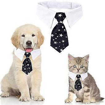 1pc Cat Dog Tie Adjustable Pet Cat Neck Tie for Small Dogs Puppy Accessories (S, Star-Black)-dery
