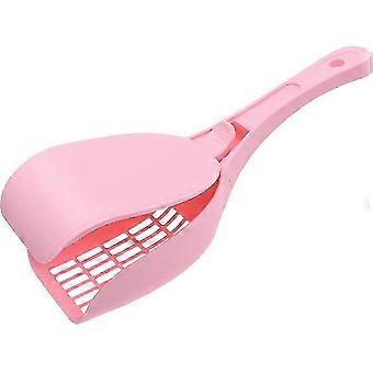 Kattsandskopa med lock och handtag för enkel förvaring, bärbar plastströskyffel med ergonomiskt grepp för rengöring av husdjursavfall (rosa)