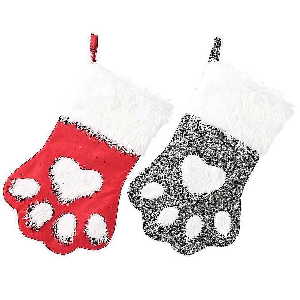 Cloth Xmas Stocking Sack Red Grey