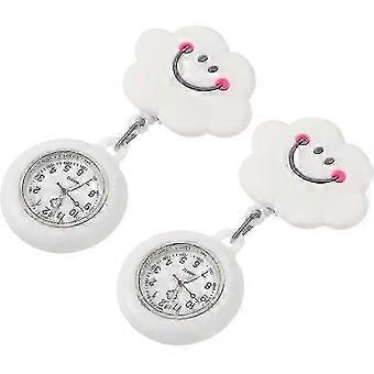 Einziehbare Krankenschwester Uhren Clip - Auf hängendem Revers Cartoon Silikon Lächeln Wolkenfob Tasche Uhr Abzeichen Tunika Stethoskop Uhr für Arzt Krankenschwestern Giftwhi