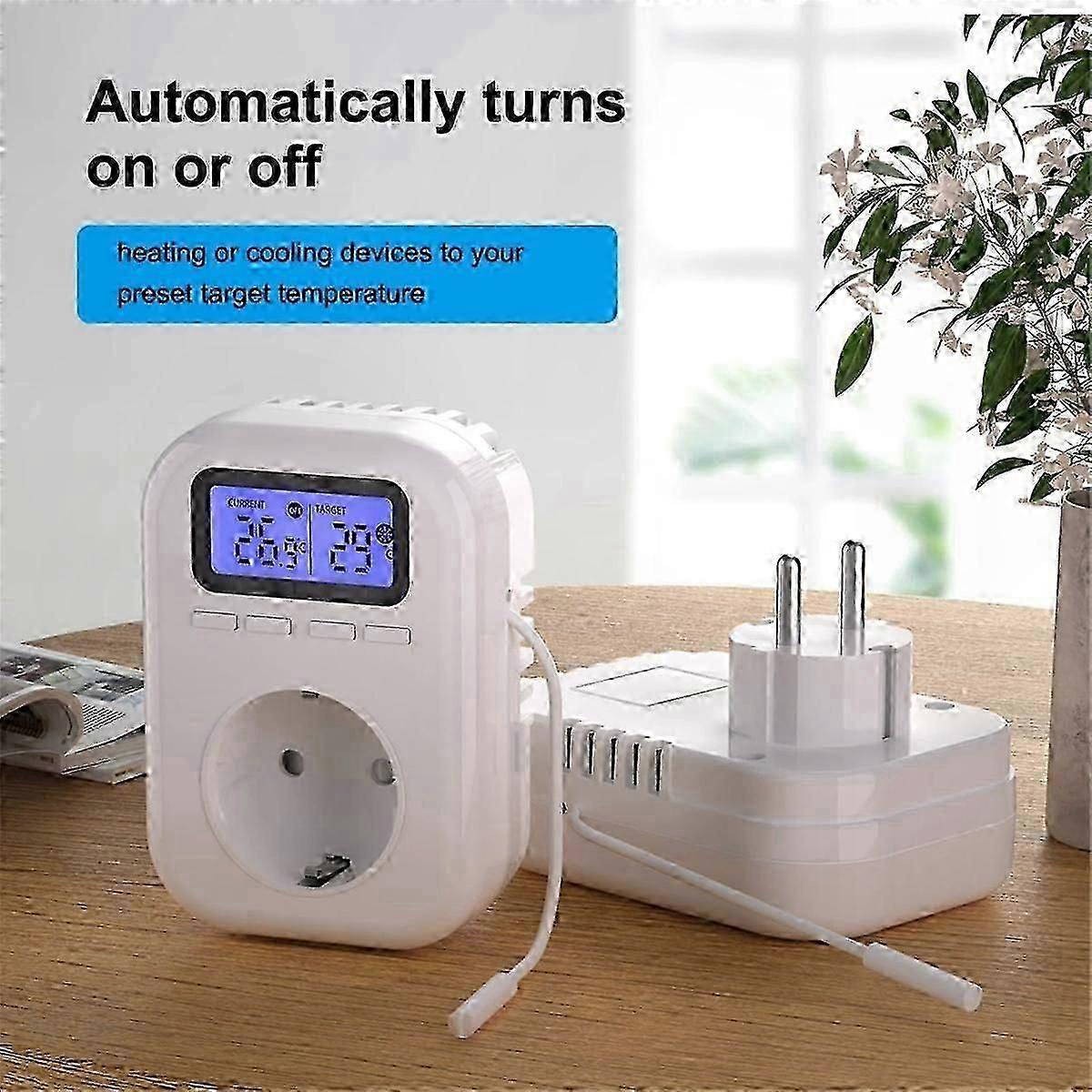 European standard socket temperature control switch with temperature sensor, greenhouse digital controller plug, 220V temperature control power adapte