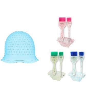 Reusable Silicone Hair Highlighting Cap Kit with Hooks, Brushes and Bowls for Precise Salon Coloring (Blue)