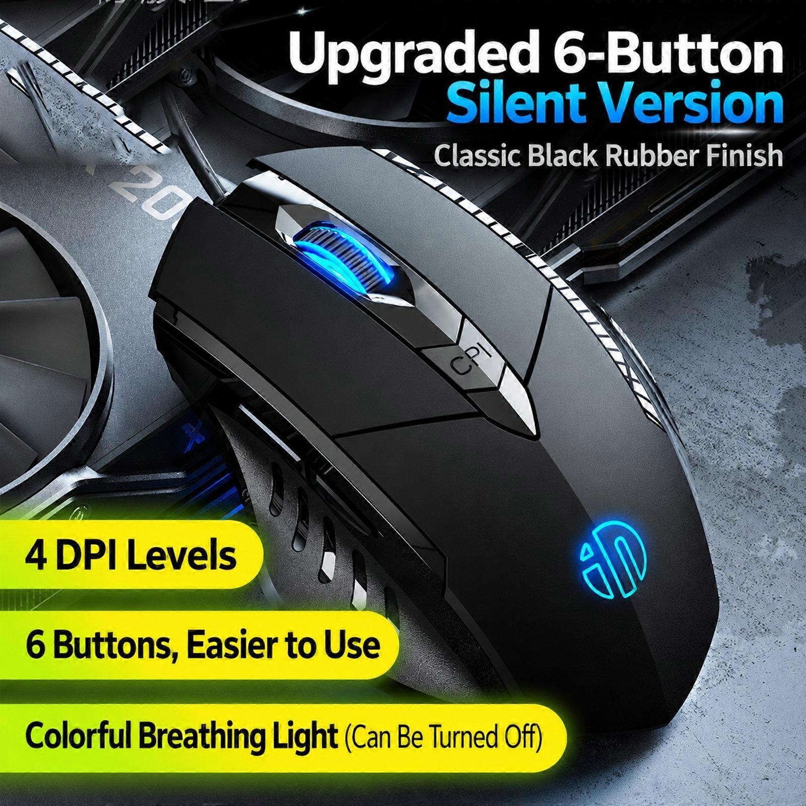 Inphic W1 Backlit 6-Button Silent Wired Mouse Gaming Mouse