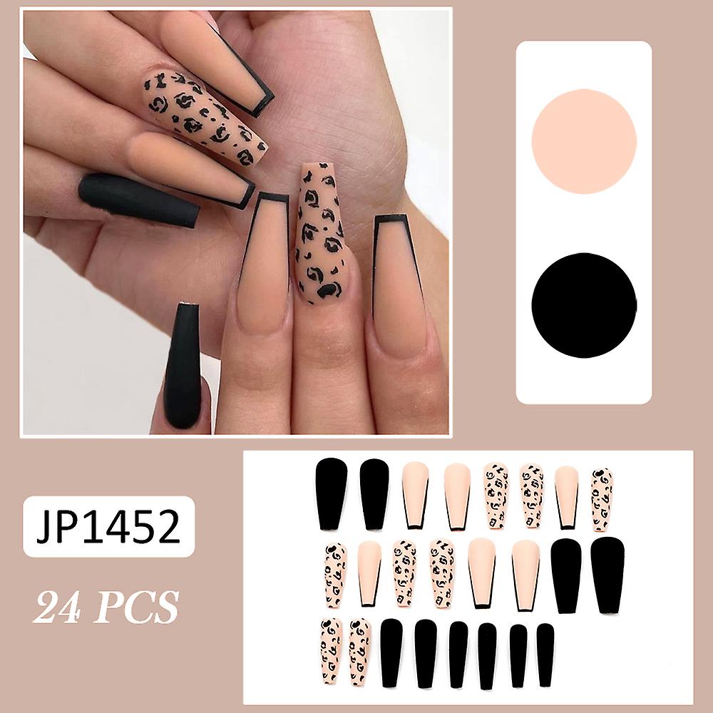 24pcs Long Ballet False Nails Leopard Printed Fake Nails