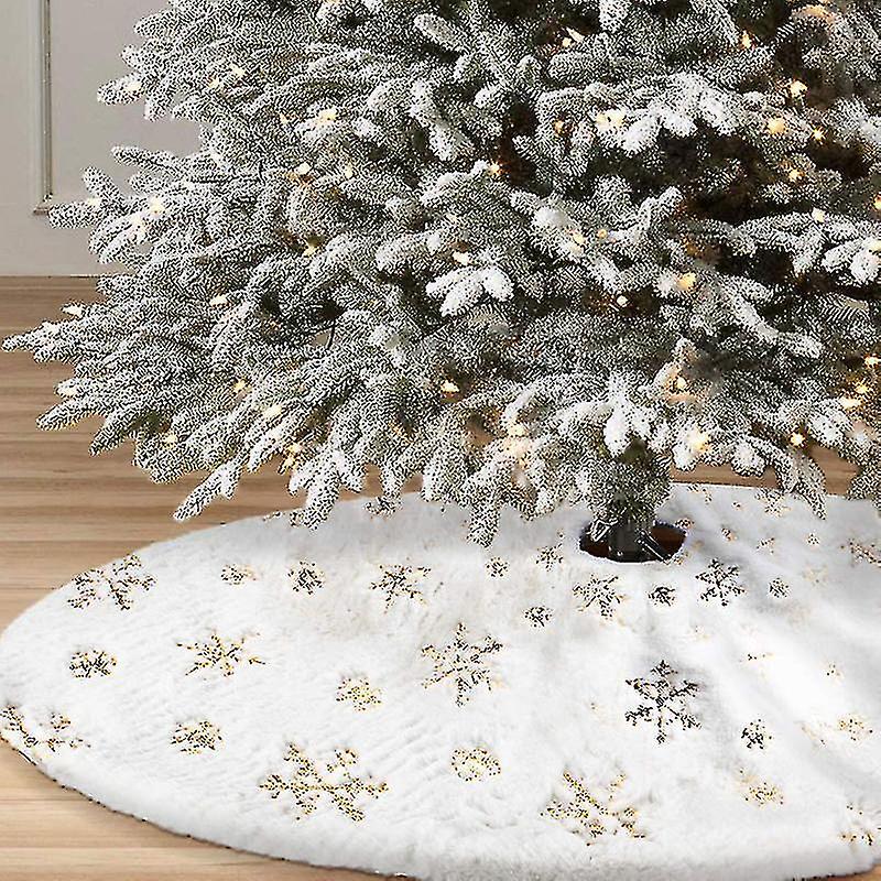 2022 White Tree Skirt 90 122cm Plush Beaded Embroidered Christmas Tree Skirt Christmas Tree Decorations