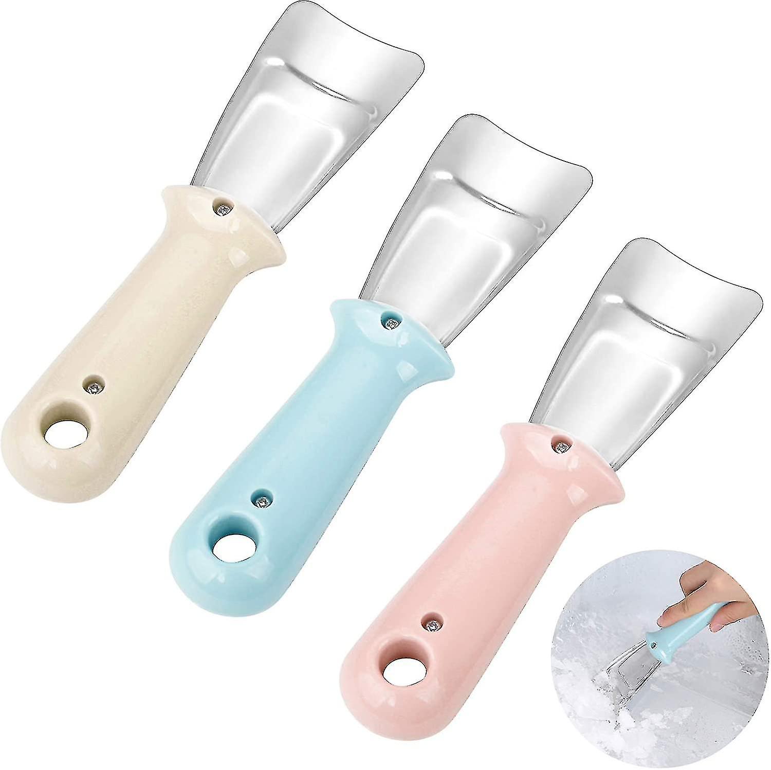 3 Pieces Refrigerator Ice Shovel, Stainless Steel Deicing Shovel Multifunctional Fridge Ice Scraper-e