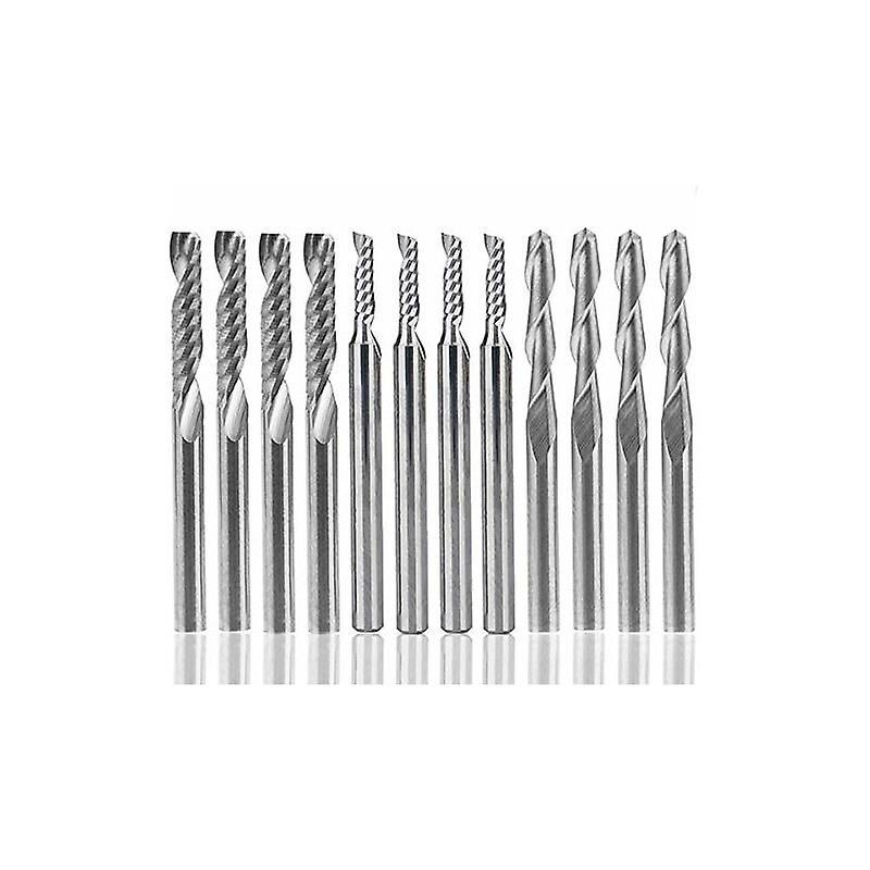 12 PCS Tungsten Carbide Cutters, 4 PCS 1/8" CNC Router Bits Double Flute Tools + 8 PCS Single Edge Cutters (2 Types) for Nylon, Resin, ABS, Acrylic, P
