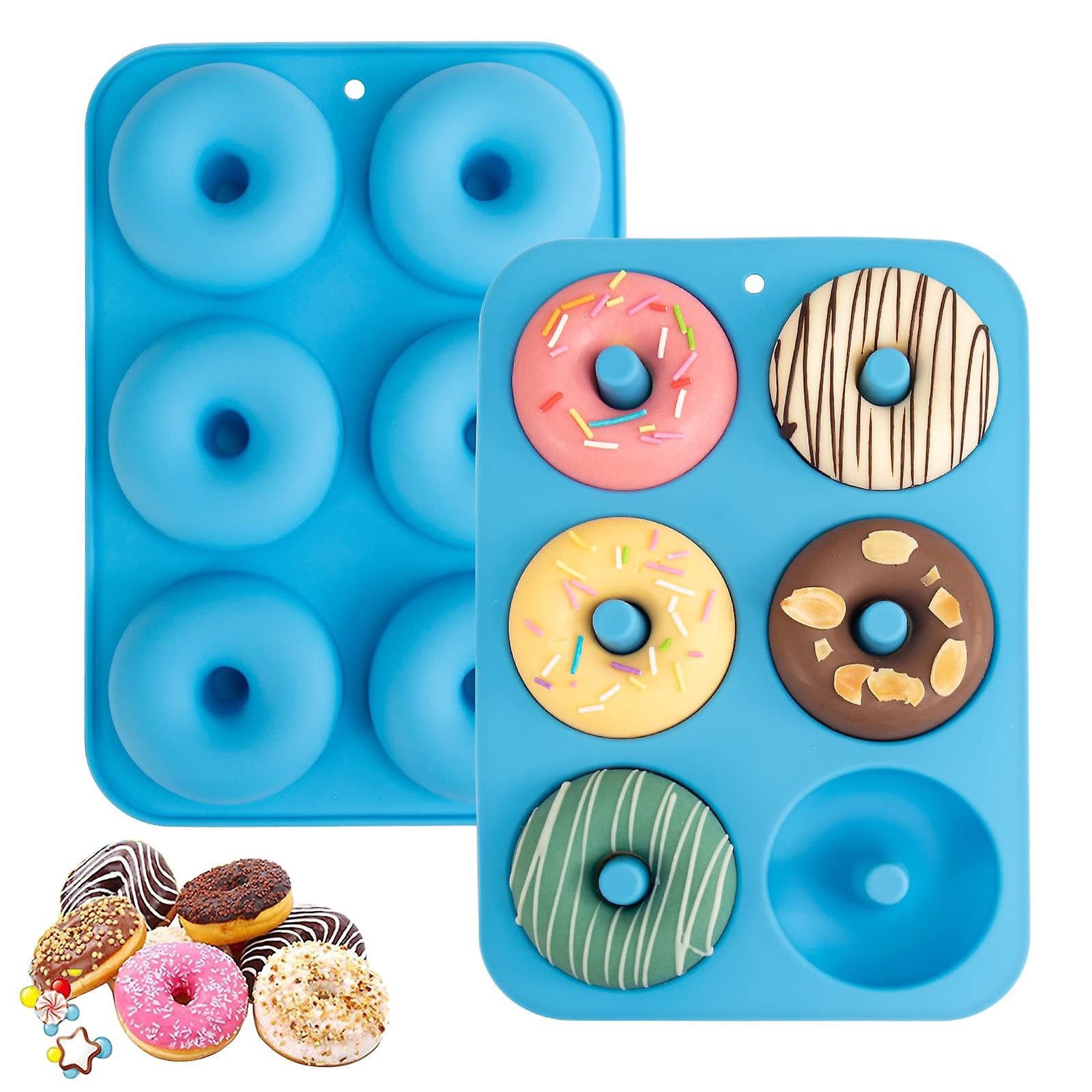 Non-Stick Donut Mold Set of 2 for Baking and Microwave Use, Makes 6 Doughnuts, Silicone Material, Easy Release