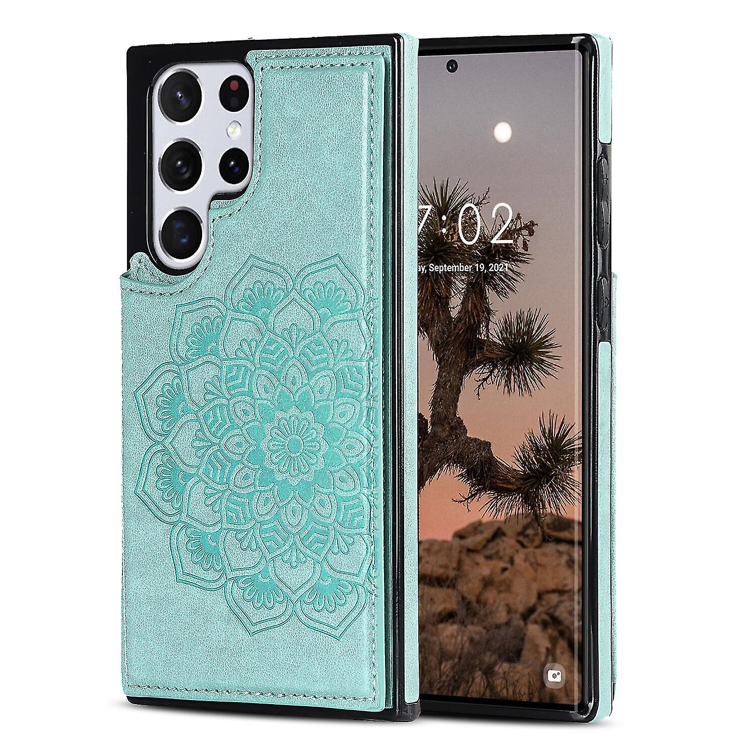 Elegant Flower Pattern Case For Samsung S23 Ultra With Card Slots, Pu Leather Material, Double Buttons, Wallet Function, Stand Function