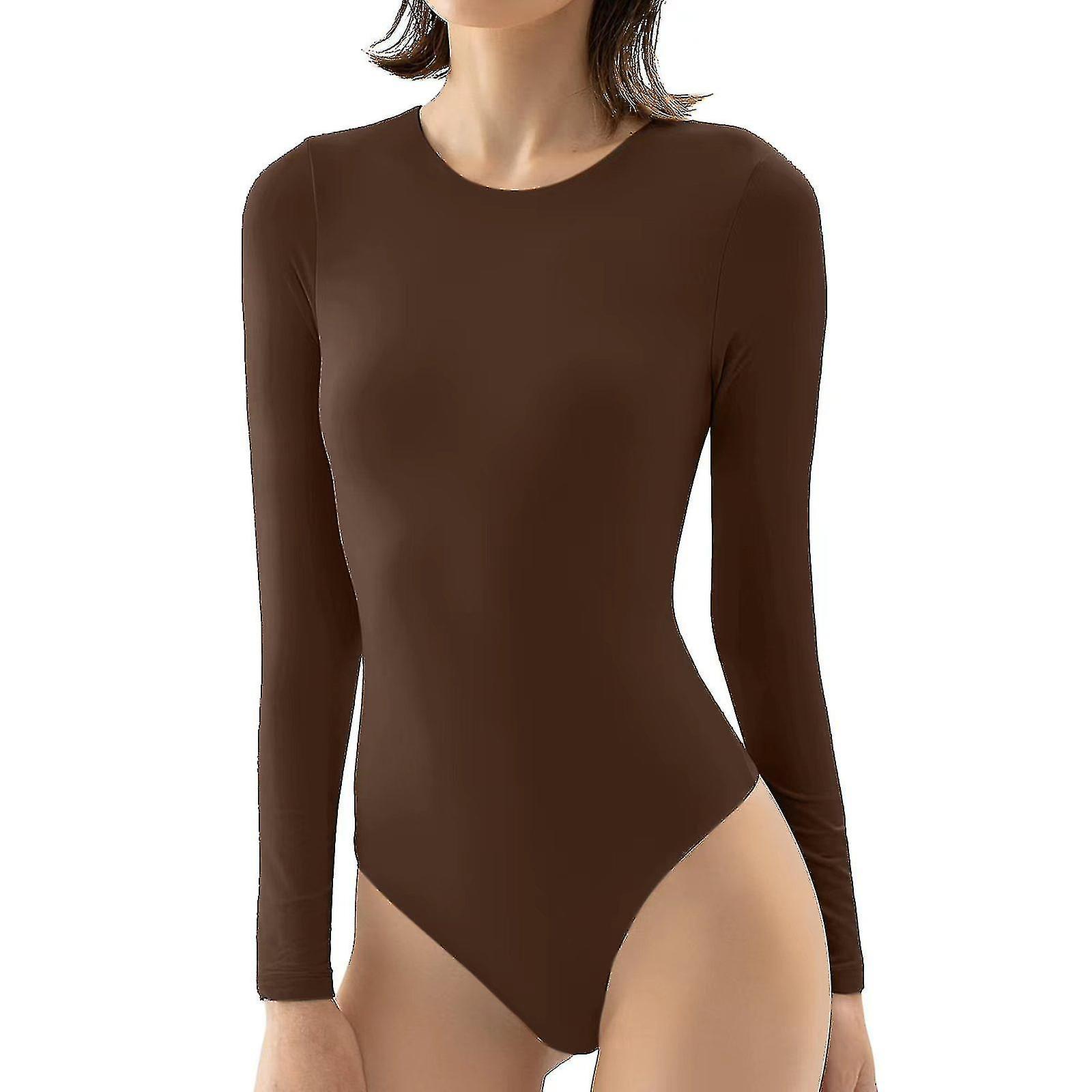 Women's Long Sleeve Bodysuit Leotard Bodycon Crew Neck Bodysuit Jumpsuits Top