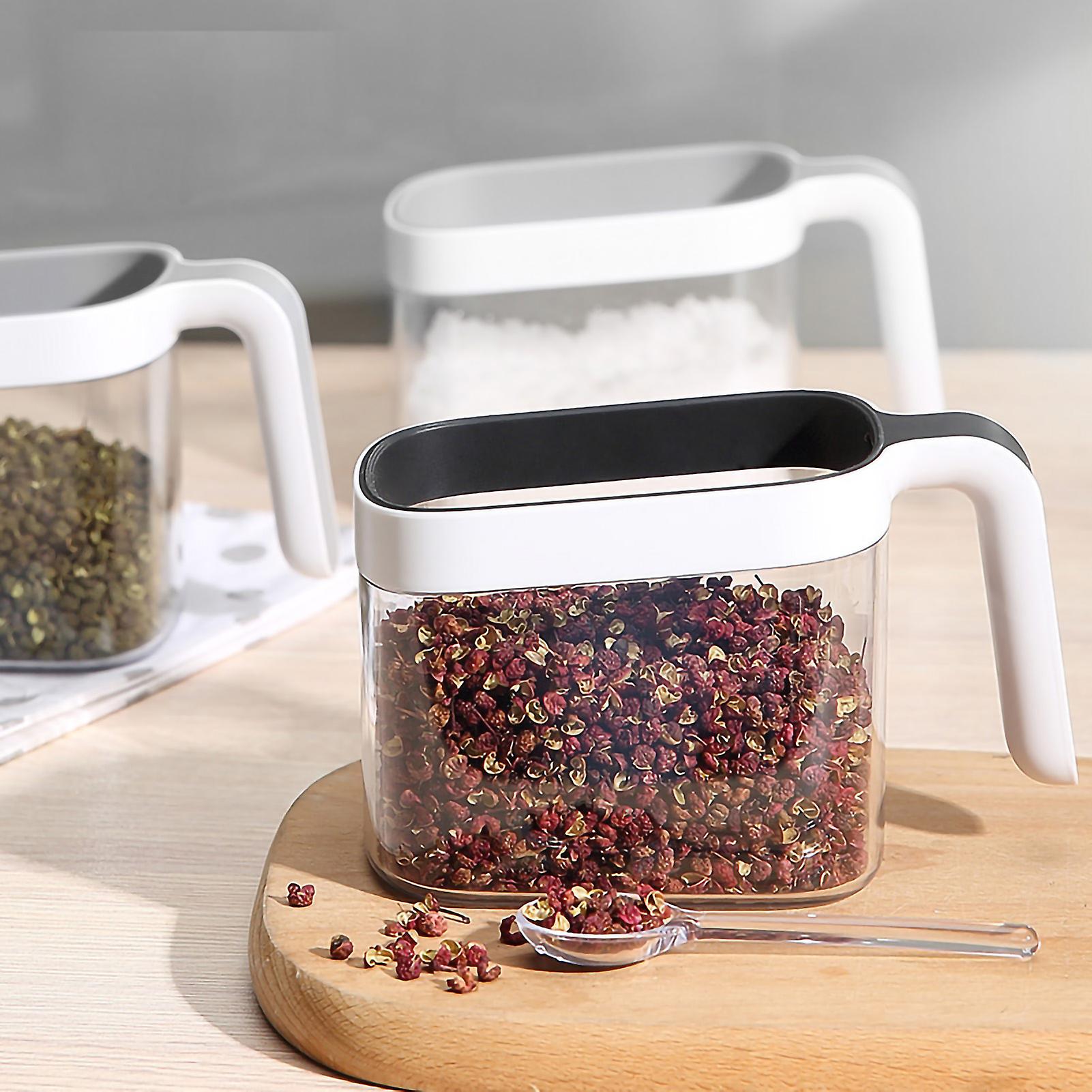 Seasoning Box Seasoning Jar Combination Set Wall Mount Multi Grid Seasoning Jar Complimentary Spoon(2 cans-Black)