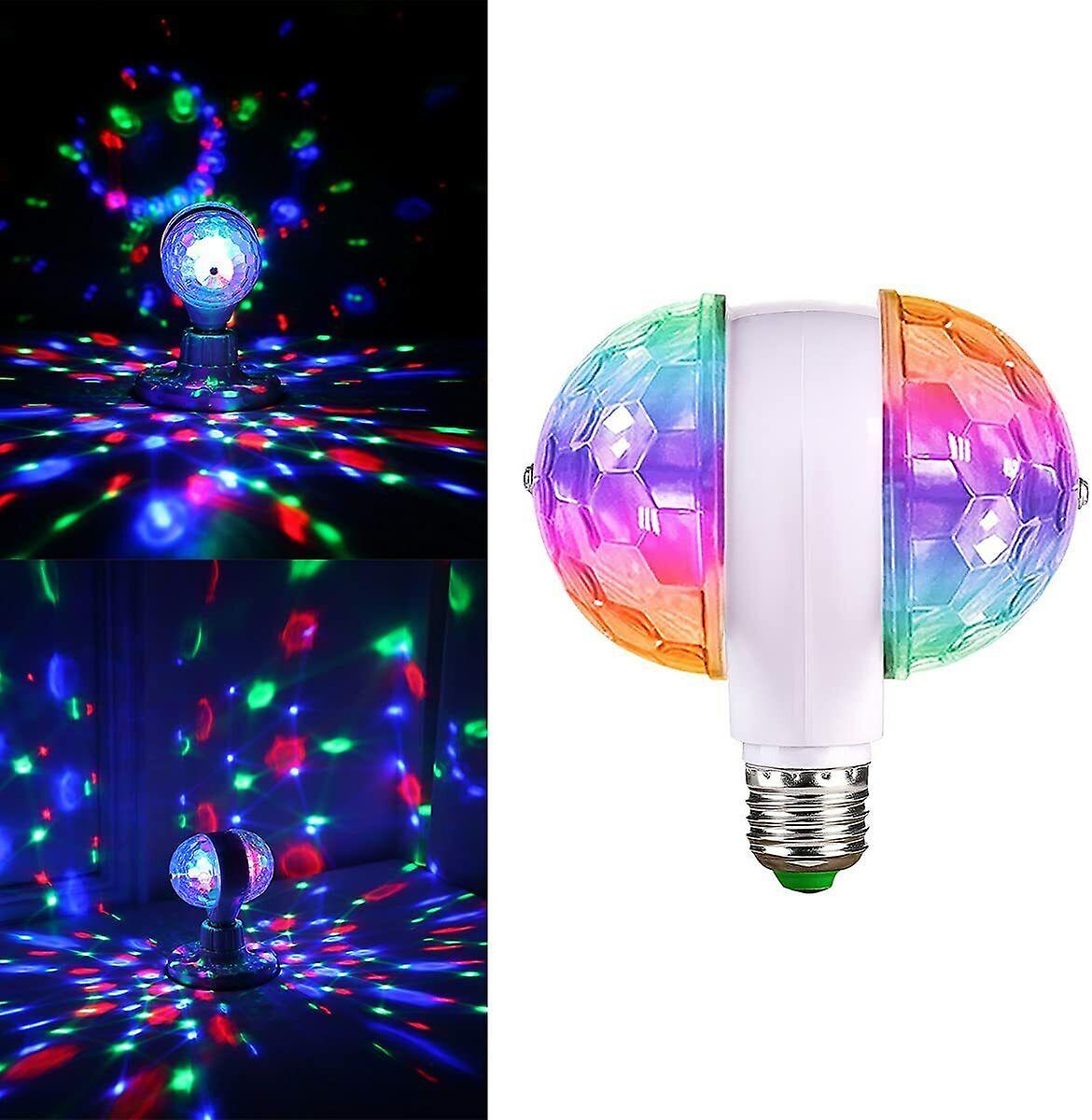 6W E27 LED RGB Dual Crystal Ball Rotating Stage Light Bulbs DJ Disco Party Lamp
