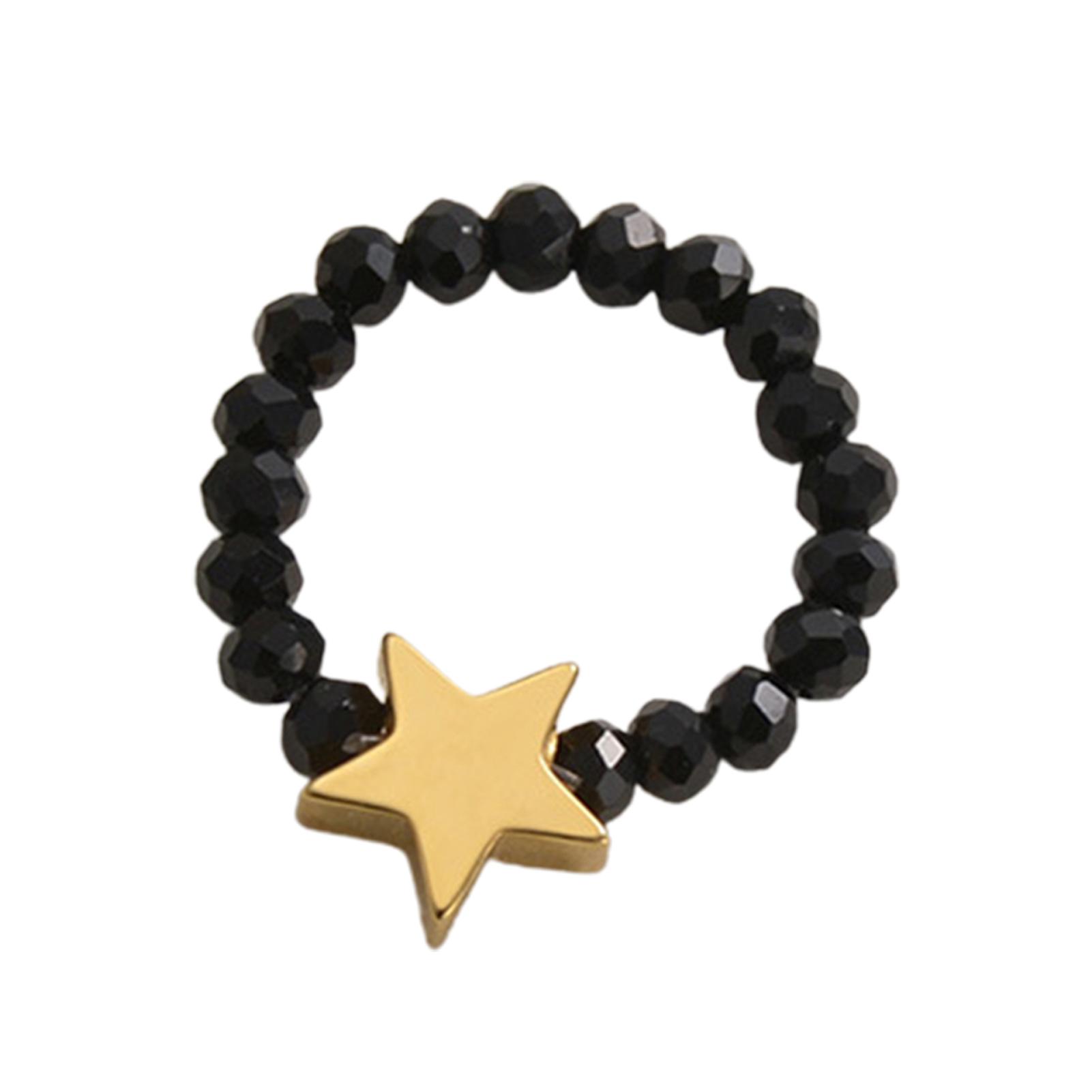 Ladies Bead Ring Cute Love Heart Star Ring Decoration Elegant Jewelry Accessories White Black Beads Finger Ring Anniversary Gift