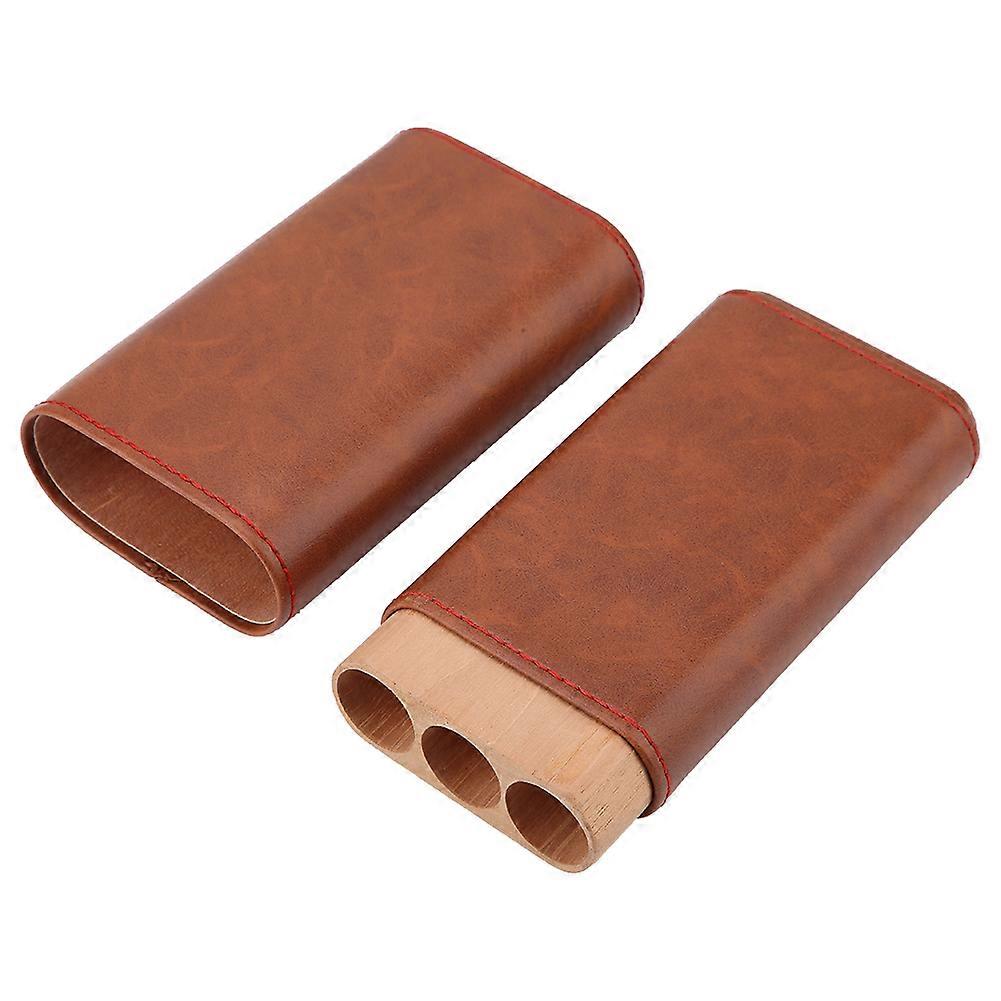 Portable Wooden Cigar Box with 3 Tubes and Leather Cigarette Humidor