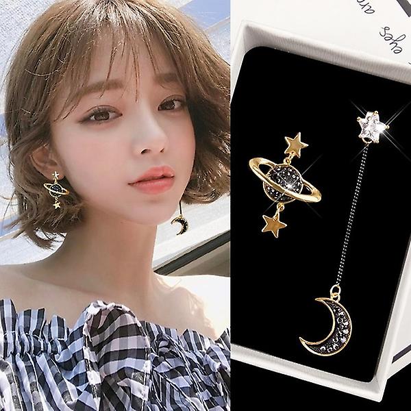 Asymmetrical Star Moon Personality Long Earrings