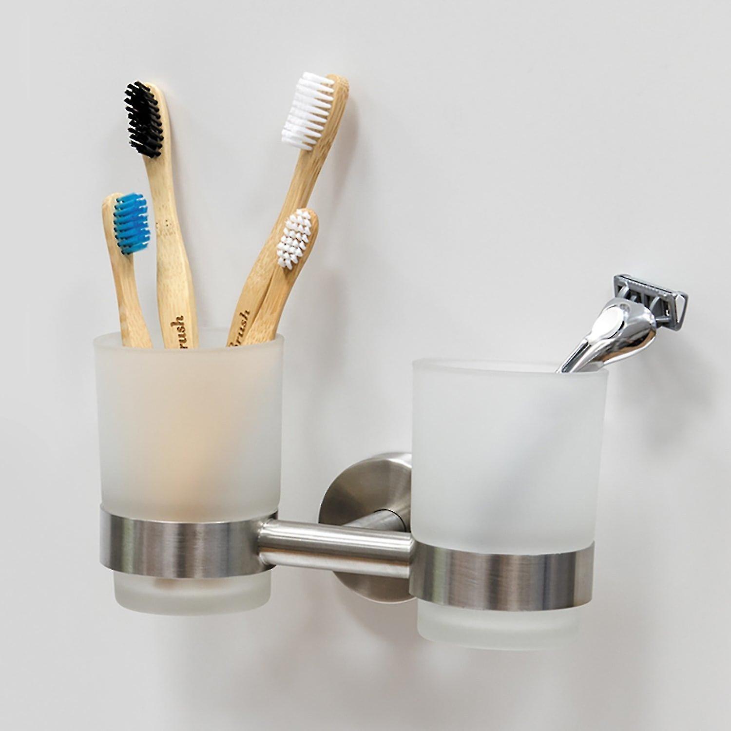 double toothbrush holder silver