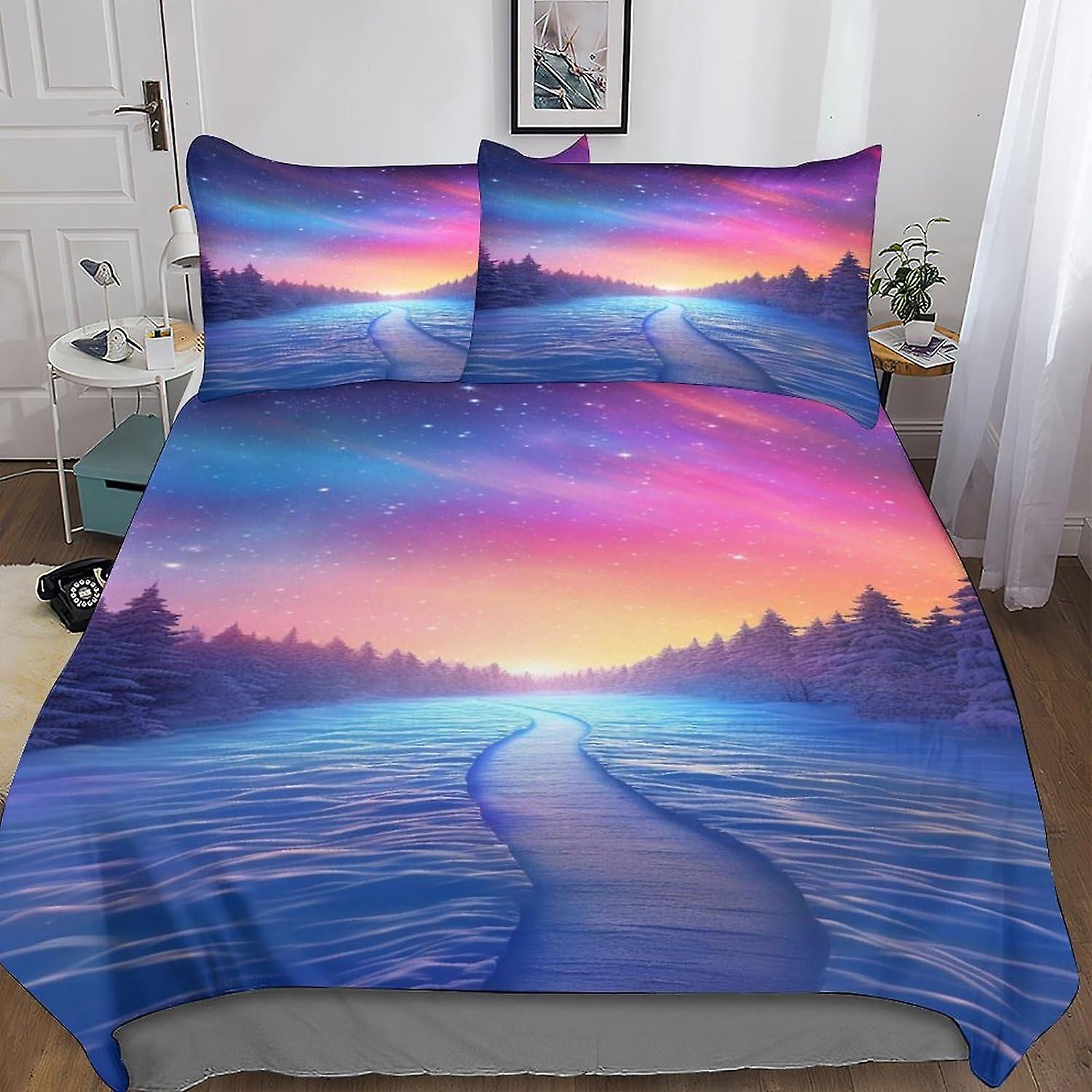 VCLUST Aurora Starry Sky Set di biancheria da letto Set copripiumino con chiusura a cerniera, set copripiumino da sogno per bambini adolescenti ragazzi ragazze adulto, microfibra resistente 3 P