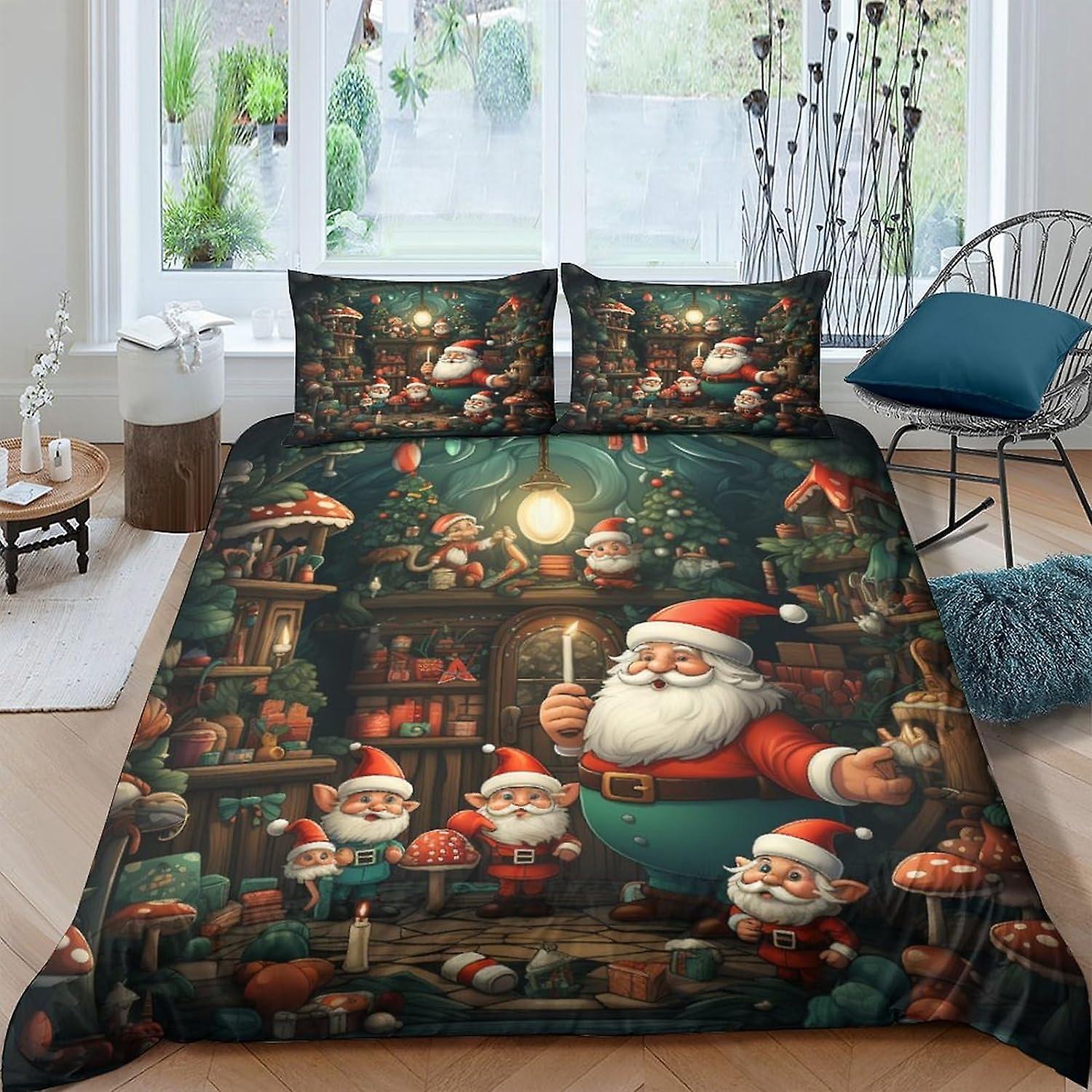 غطاء لحاف VCLUST سانتا كلوز أطفال 3D الفراش المعزي غطاء لحاف للفتيات والفتيان والمراهقين مع وسادة 3 قطع من الألياف الدقيقة الناعمة مع سحاب 