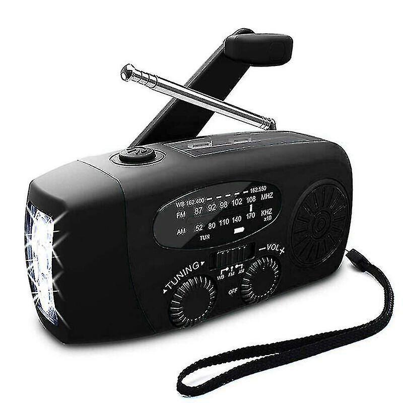 (black) Portable Am Fm Noaa Radio Hand Crank Dynamo Wind Up Solar Charger Light Torch