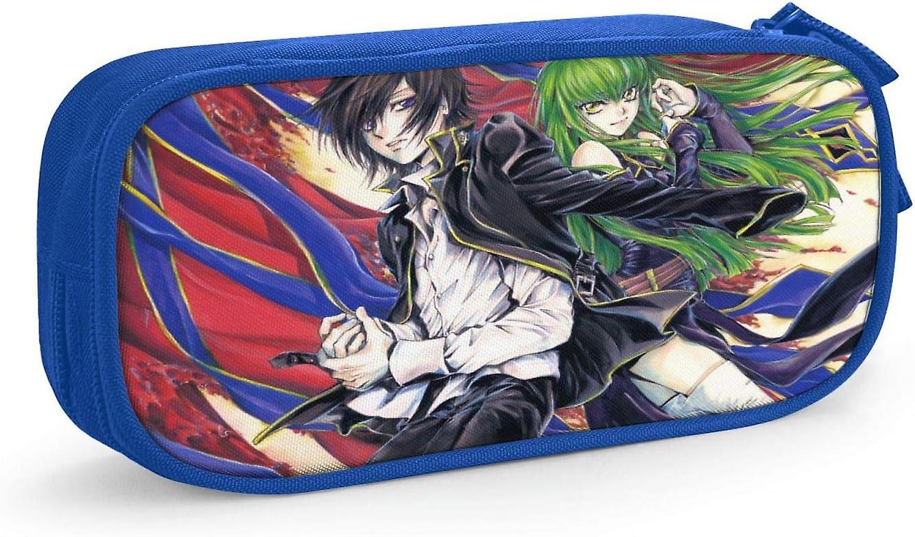 Code Geass Pennenzak 3D Custom Printing Grote Capaciteit Dubbele Rits Potlood Case Voor Office School Reizen-Blauw SAOE016287