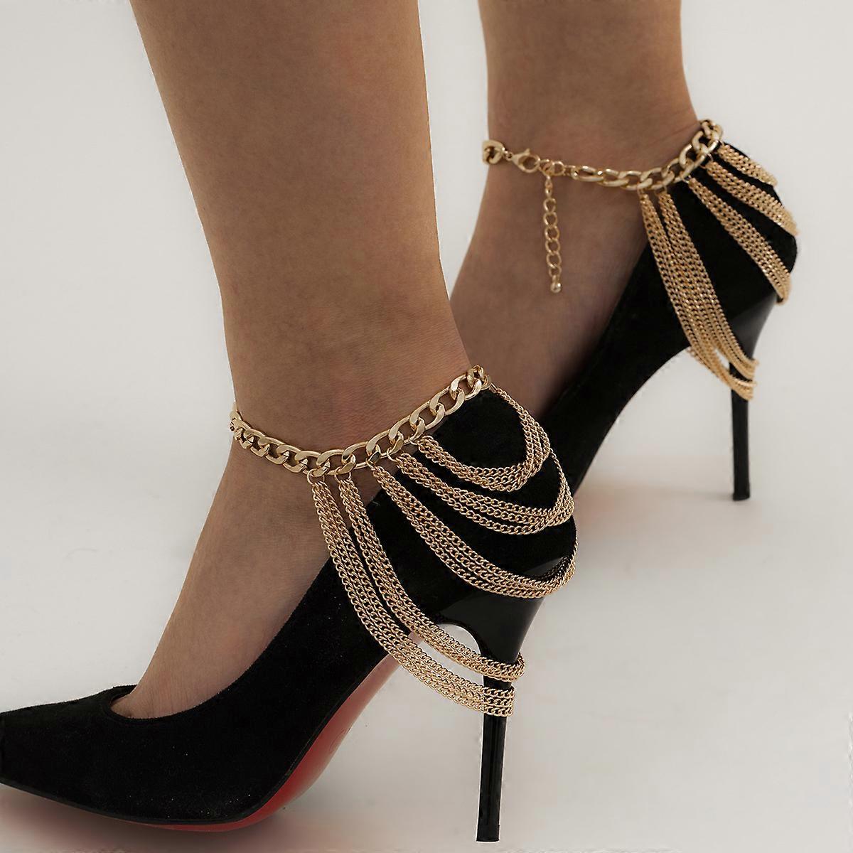 Metal ankle chains High Heels Sandals 2pcs