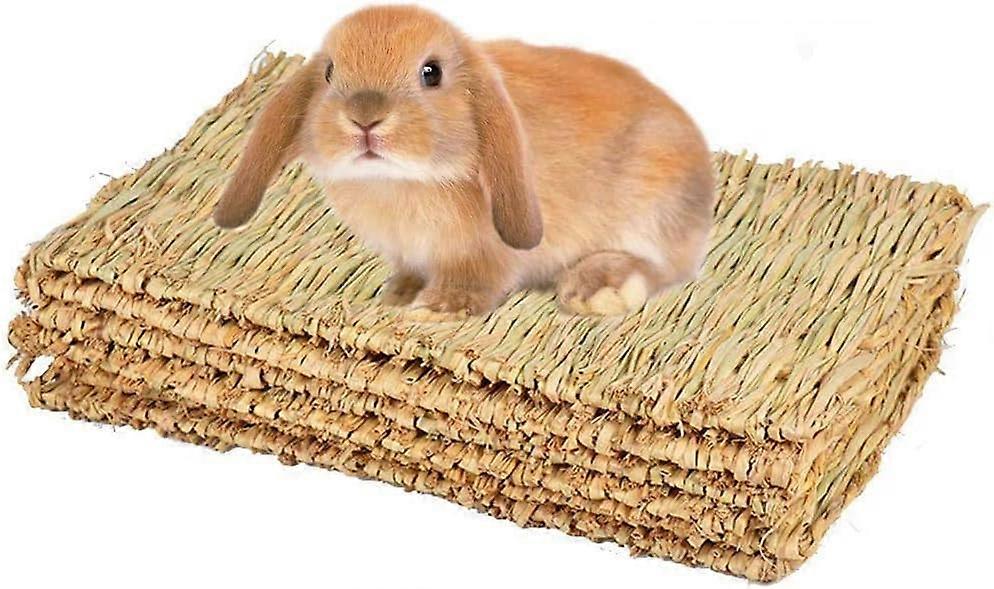 Rabbit Mat, Grass Mat for Rabbits, Hand-woven Natural Grass Mat for Small Pet Chew Toy Bed for Hamster, Pig, Rabbit and Parrot - 4 Pieces