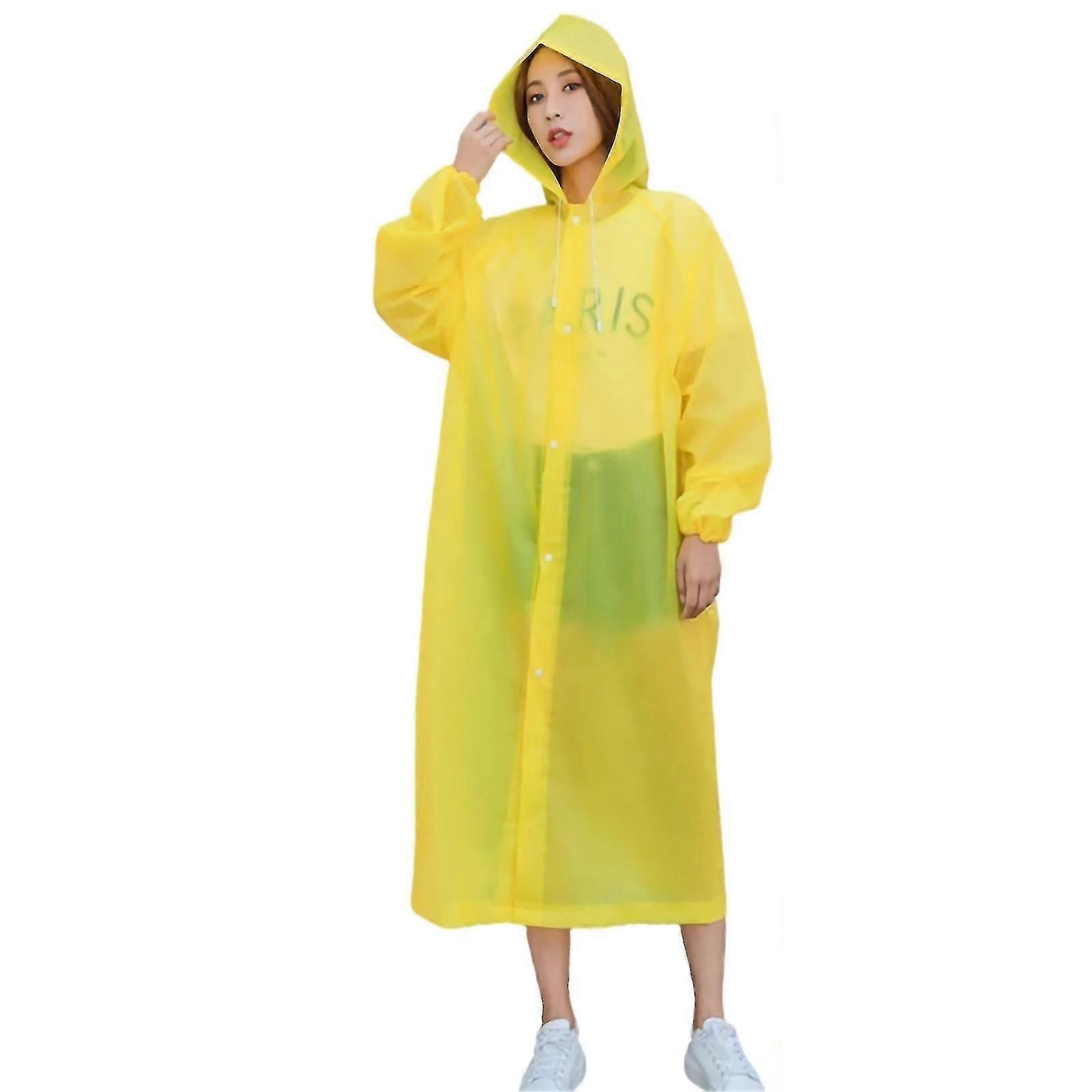 Yellow Drawstring Portable EVA Raincoat for Adults - Extra Thick, Non-Disposable