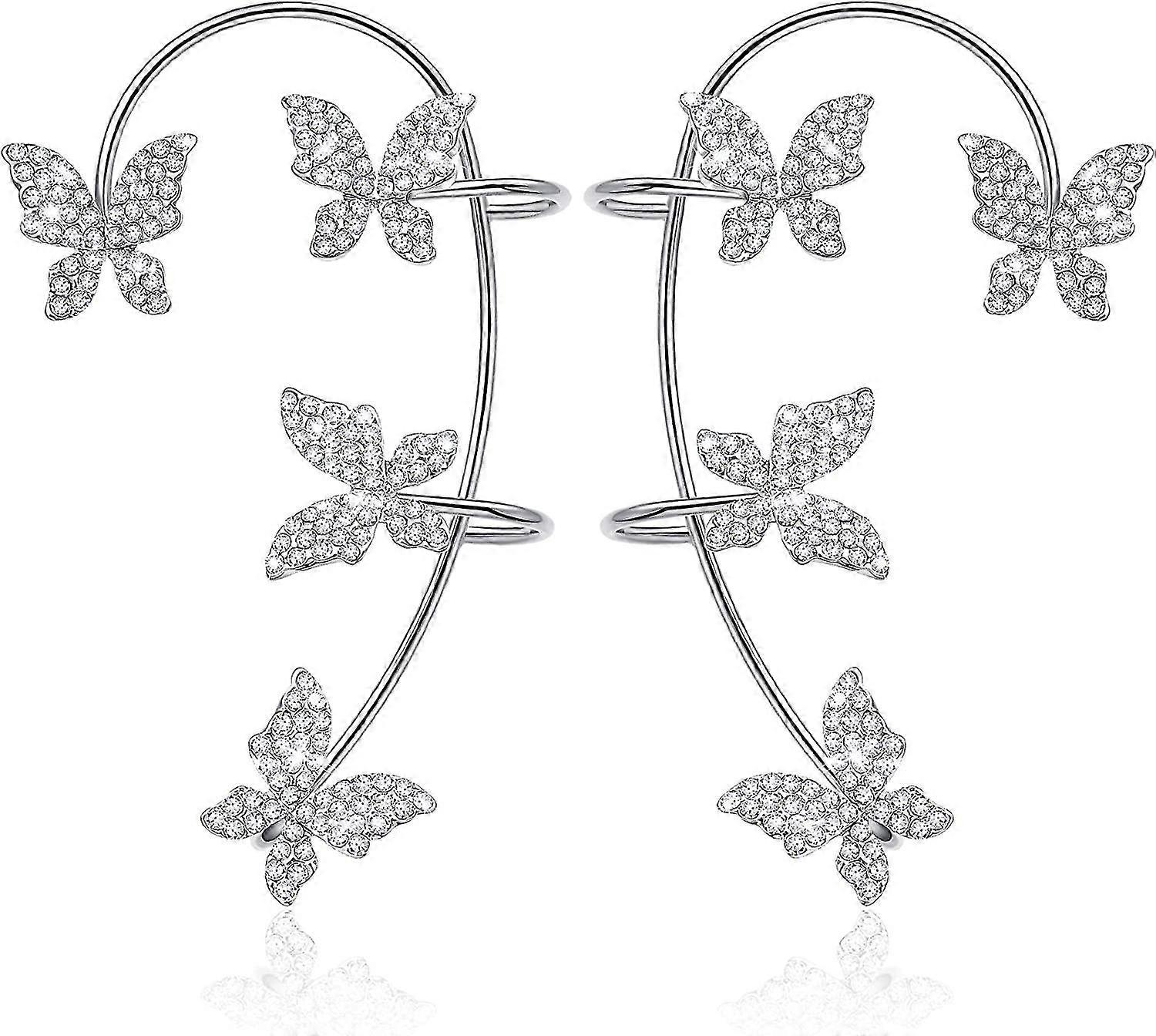 Sparkling Zircon Butterfly Earrings Ear Wrap Dangle Ear Cuff