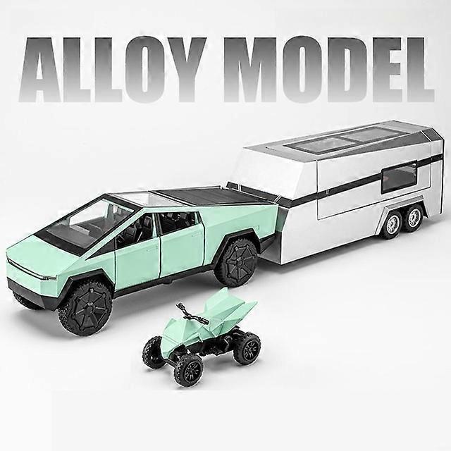 1/32 Cybertruck With Touring Car RV Caravan Diecast Toy Metal Miniature Model Pull Back Sound Light Collection Gift Boy