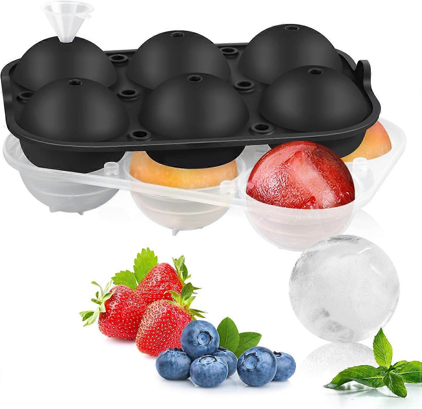 Nirvana Silicone ice cube mold, ice ball mold 6 ice balls with lid and funnel, perfect for whiskey, cocktail, baby food and wine