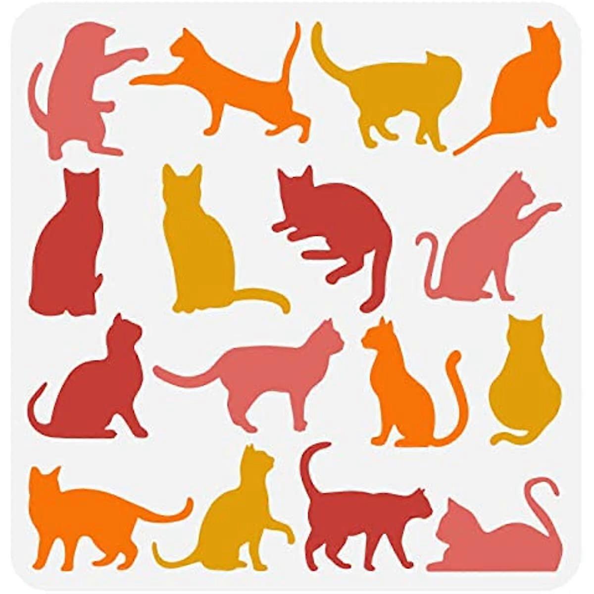 Cat Drawing Stencil 11.8x11.8inch Reusable Cat Painting Template DIY Craft Cute Cat Pattern Stencil Animal Cat Stencil for Painting on Wall Furniture