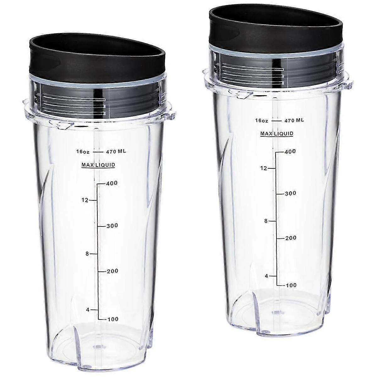 16oz Replacement Cups compatible with Ninja Qb3001ss Fit Compact Personal Blender, With Lids- 2 Pack
