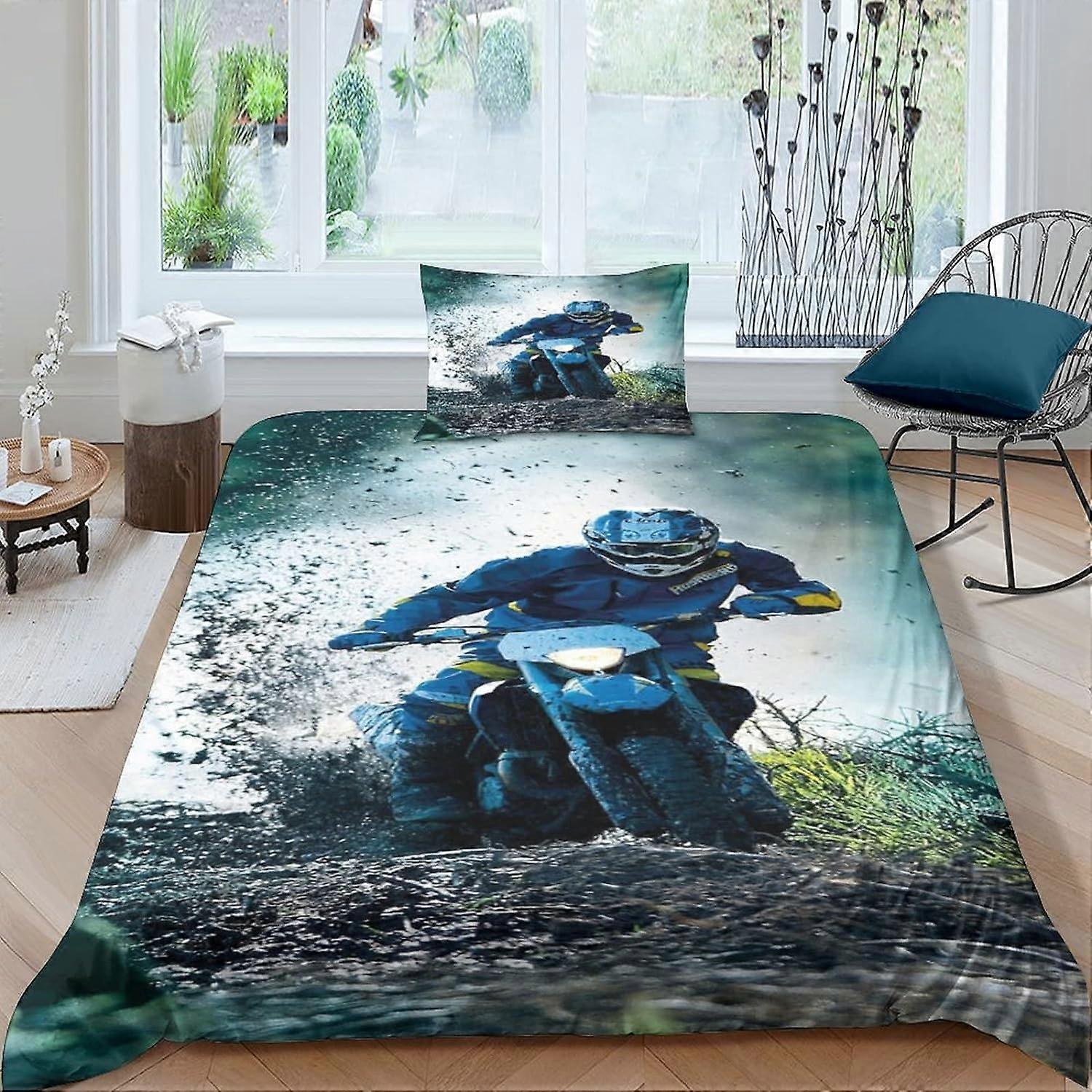Motogp Hafif ve Yumuşak Mikrofiber Parçalar, Nevresim ve Tek Motokros Dijital Baskı Motosiklet 135 * 200 CM