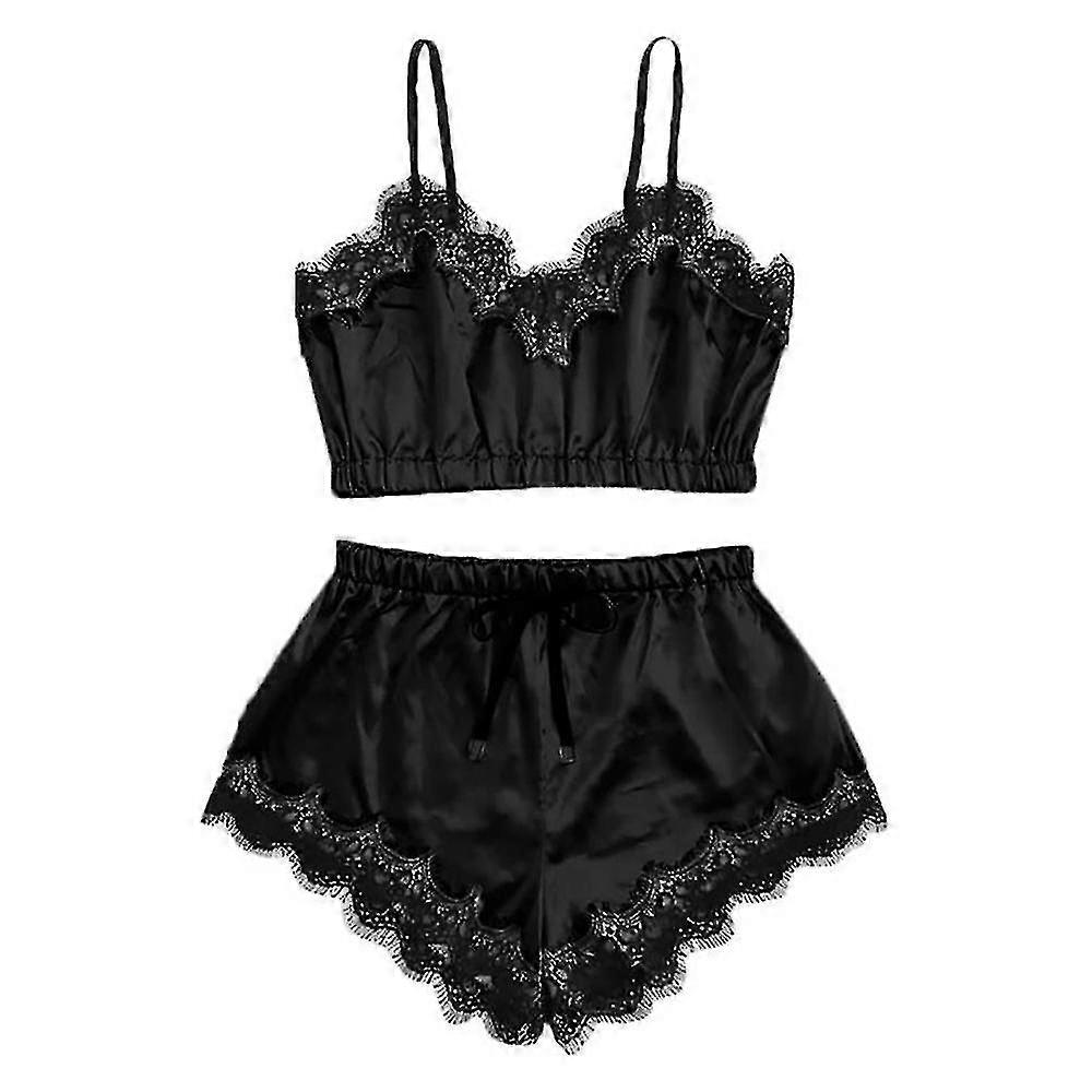 Kvinnor Damer Spets Underkläder Silke Satin Cami Väst Toppar Shorts Pyjamas Set Nattkläder PJ's -NMAOV