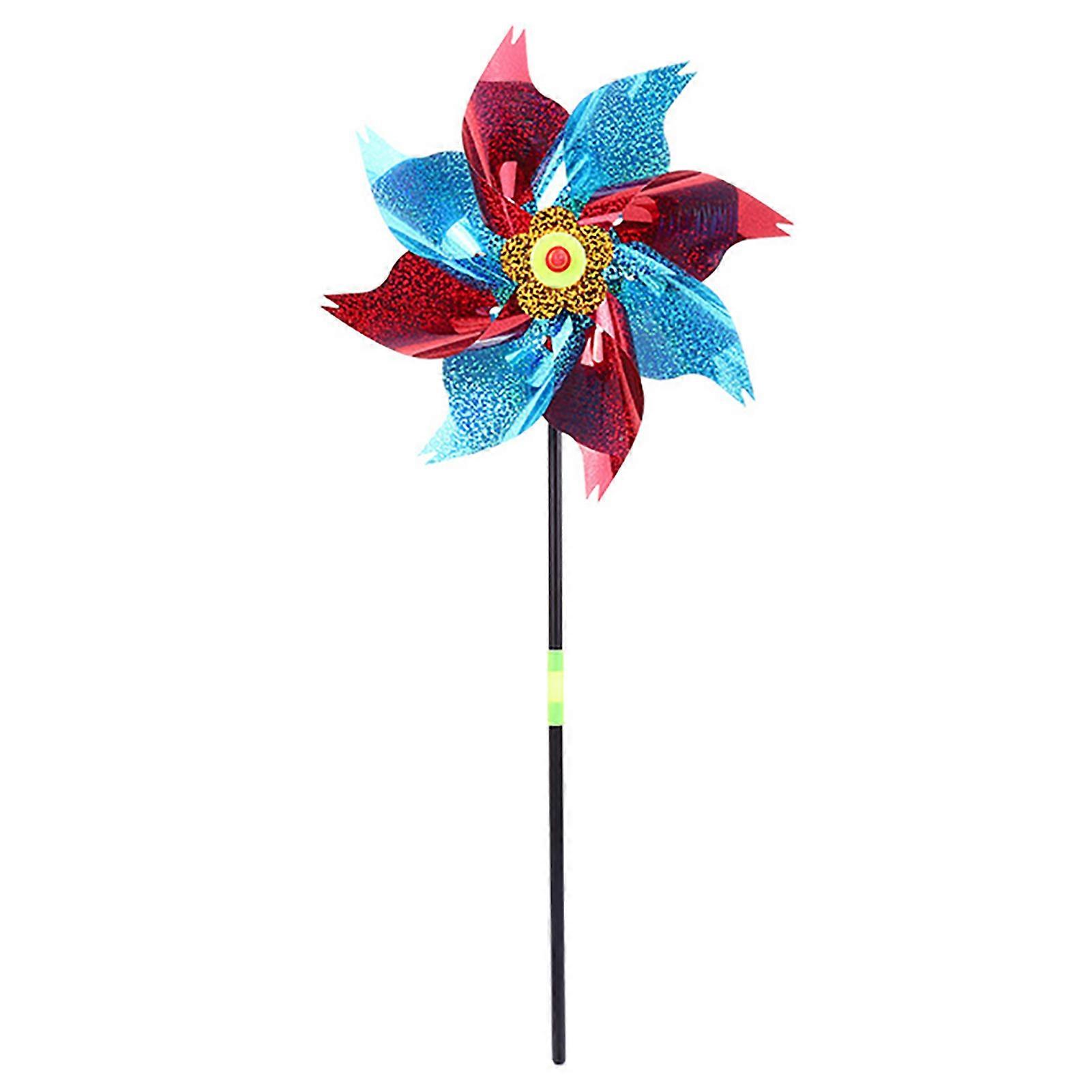8-Leaves Reflective Pinwheels With Stakes Bird Repeller Sparkly Pinwheel Windmill Protect Plant Flower Lawn Garden Decoration