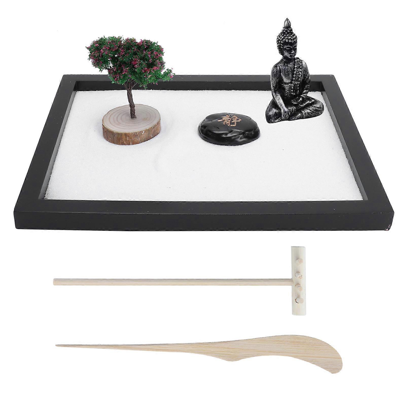 Zen Garden Kit Mini Meditation Japanese Sand Tray Tabletop Decoration for Home Office